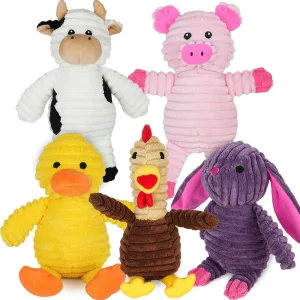 5 Pack Dog Plush Squeaky Toys,